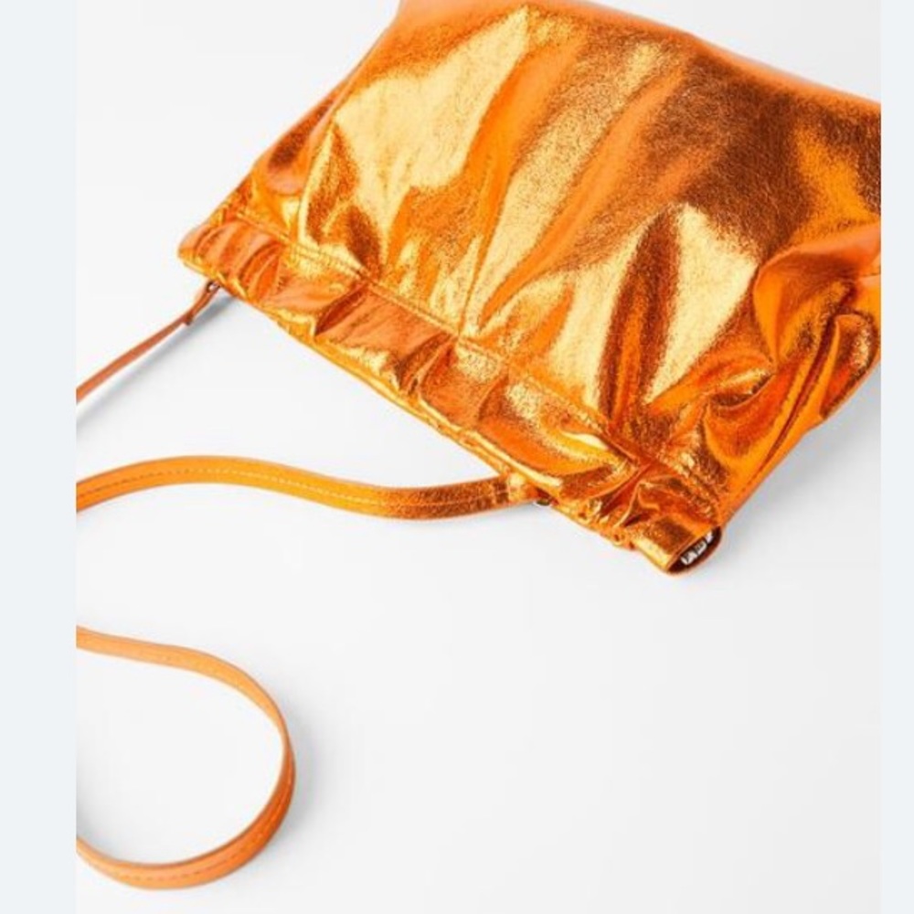 LAST TWO Zara Metallic Orange Clutch Crossbody Bag - Picture 3 of 7